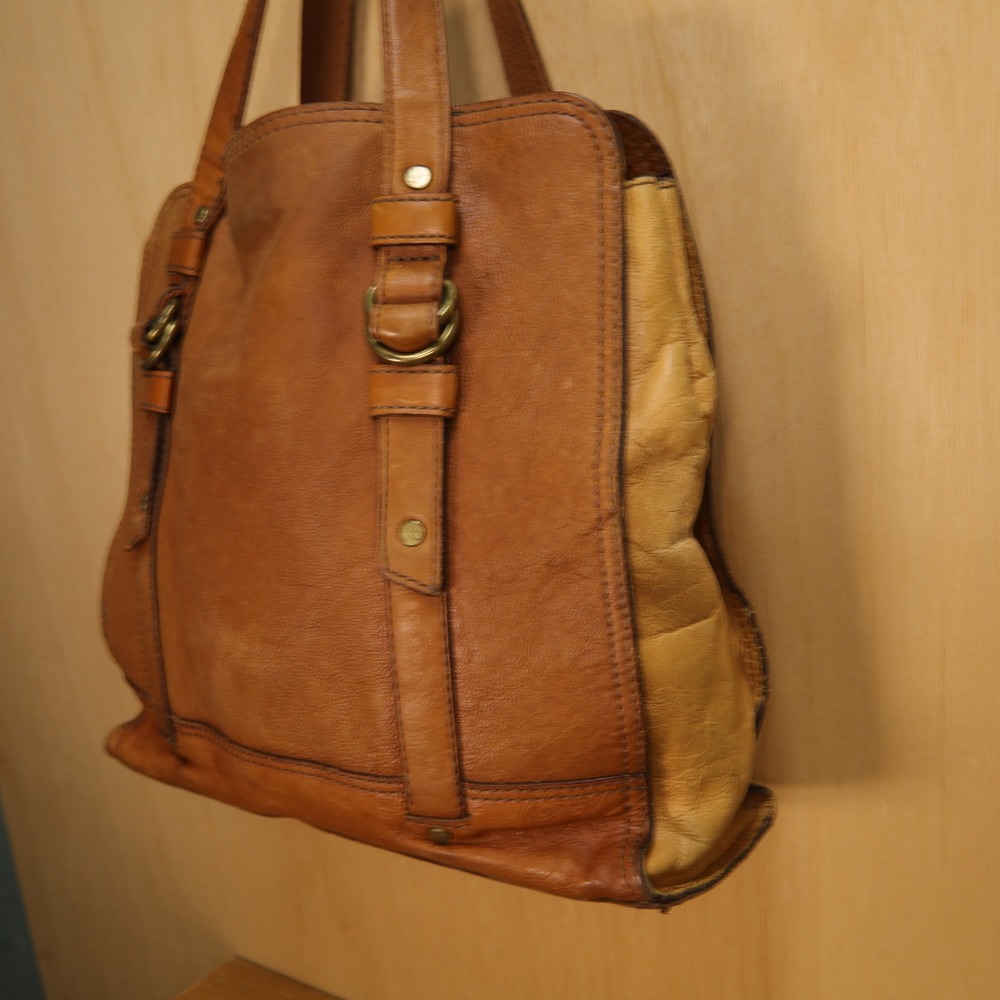 Fossil Long Live Vintage Brown Leather Tote Shoulder Bag Brass Hardware Key - Picture 5 of 11